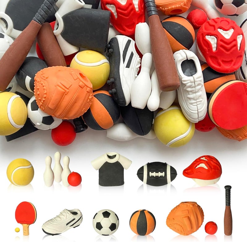 Kaemi 32 Pcs Sports Erasers Desk Pets for Kids Classroom Prizes Fun Cool 3D Puzzle Erasers Bulk Mini Cute Pencil Eraser Pals Toys for Party Favors Treasure Box Goodie Bag Stuffers - Image 1